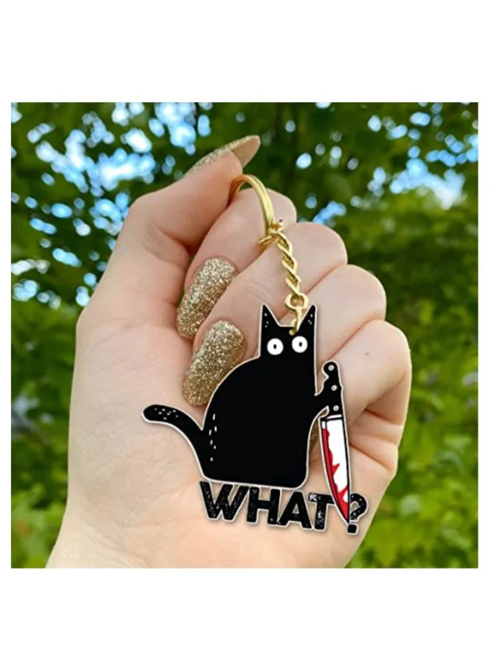 Solid Metal Funny Black Cat Keychain Bag Charm Purse Accessory